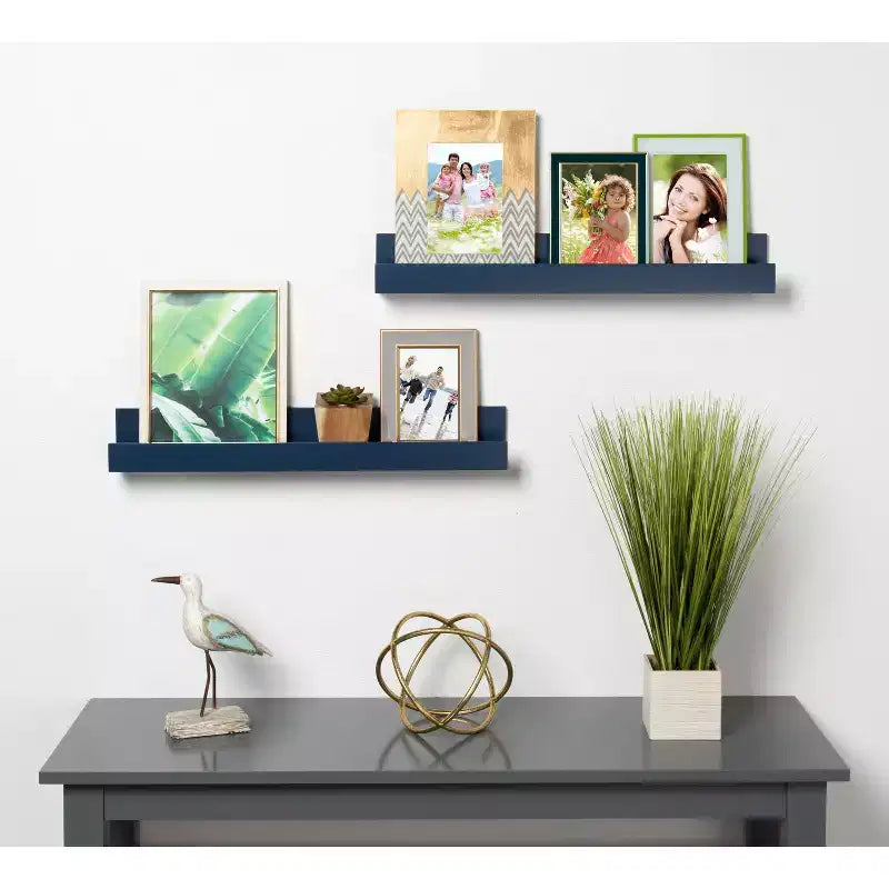 Lot de 2 – Étagères murales flottantes pour photos de 61 cm, bleu marine, MDF, aucun assemblage requis
