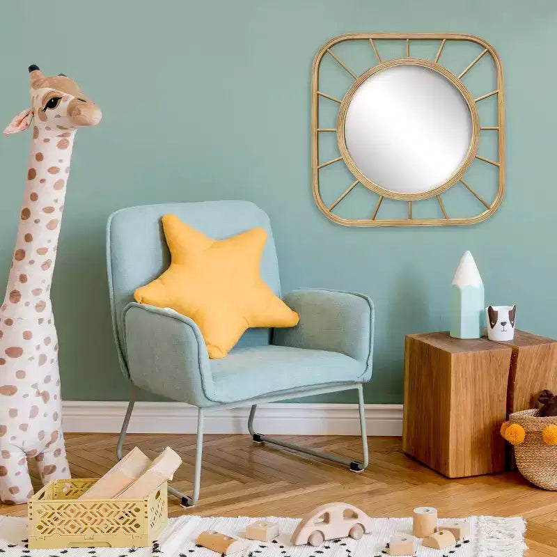 Miroir mural carré pour enfants, fait main en bambou de 50,8 cm, ton bois naturel, avec accroche murale en métal incluse