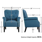 Lot de 2 fauteuils d'appoint modernes du milieu du siècle, dossier capitonné, accoudoirs arrondis, pieds en bois d'hévéa, capacité de 136 kg — Gris foncé/Jaune/Bleu marine