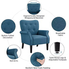 Lot de 2 fauteuils d'appoint modernes du milieu du siècle, dossier capitonné, accoudoirs arrondis, pieds en bois d'hévéa, capacité de 136 kg — Gris foncé/Jaune/Bleu marine