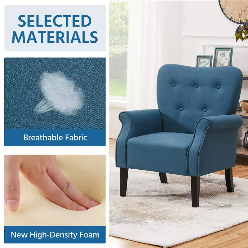 Lot de 2 fauteuils d'appoint modernes du milieu du siècle, dossier capitonné, accoudoirs arrondis, pieds en bois d'hévéa, capacité de 136 kg — Gris foncé/Jaune/Bleu marine