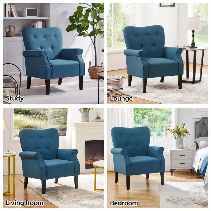 Lot de 2 fauteuils d'appoint modernes du milieu du siècle, dossier capitonné, accoudoirs arrondis, pieds en bois d'hévéa, capacité de 136 kg — Gris foncé/Jaune/Bleu marine