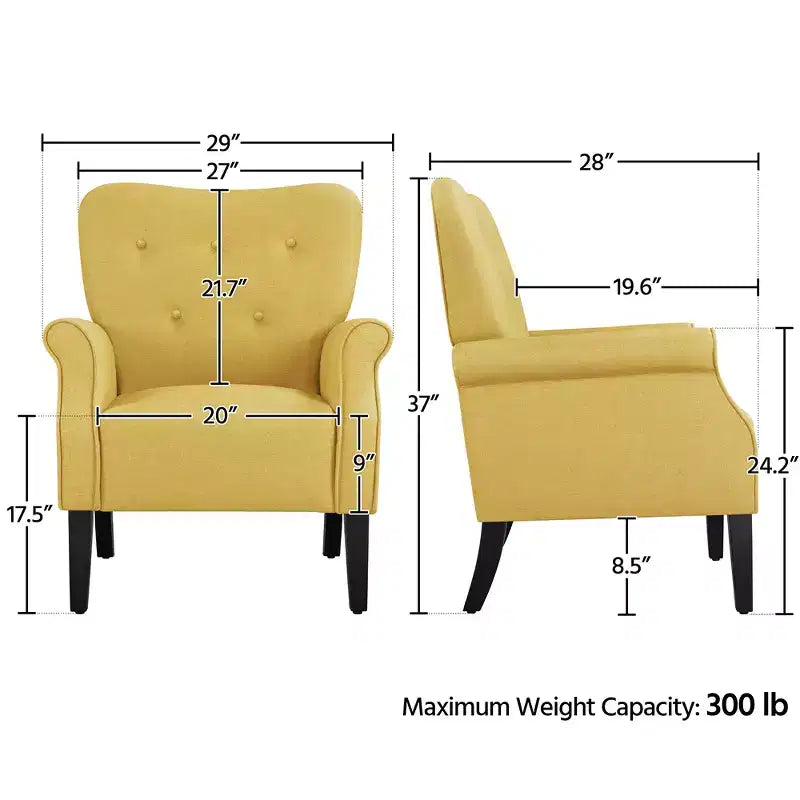 Lot de 2 fauteuils d'appoint modernes du milieu du siècle, dossier capitonné, accoudoirs arrondis, pieds en bois d'hévéa, capacité de 136 kg — Gris foncé/Jaune/Bleu marine