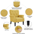 Lot de 2 fauteuils d'appoint modernes du milieu du siècle, dossier capitonné, accoudoirs arrondis, pieds en bois d'hévéa, capacité de 136 kg — Gris foncé/Jaune/Bleu marine