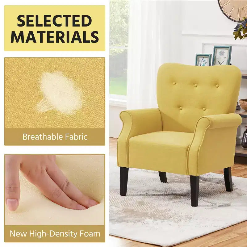 Lot de 2 fauteuils d'appoint modernes du milieu du siècle, dossier capitonné, accoudoirs arrondis, pieds en bois d'hévéa, capacité de 136 kg — Gris foncé/Jaune/Bleu marine