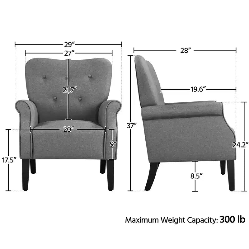 Lot de 2 fauteuils d'appoint modernes du milieu du siècle, dossier capitonné, accoudoirs arrondis, pieds en bois d'hévéa, capacité de 136 kg — Gris foncé/Jaune/Bleu marine