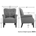 Lot de 2 fauteuils d'appoint modernes du milieu du siècle, dossier capitonné, accoudoirs arrondis, pieds en bois d'hévéa, capacité de 136 kg — Gris foncé/Jaune/Bleu marine
