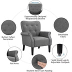 Lot de 2 fauteuils d'appoint modernes du milieu du siècle, dossier capitonné, accoudoirs arrondis, pieds en bois d'hévéa, capacité de 136 kg — Gris foncé/Jaune/Bleu marine