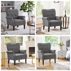 Lot de 2 fauteuils d'appoint modernes du milieu du siècle, dossier capitonné, accoudoirs arrondis, pieds en bois d'hévéa, capacité de 136 kg — Gris foncé/Jaune/Bleu marine