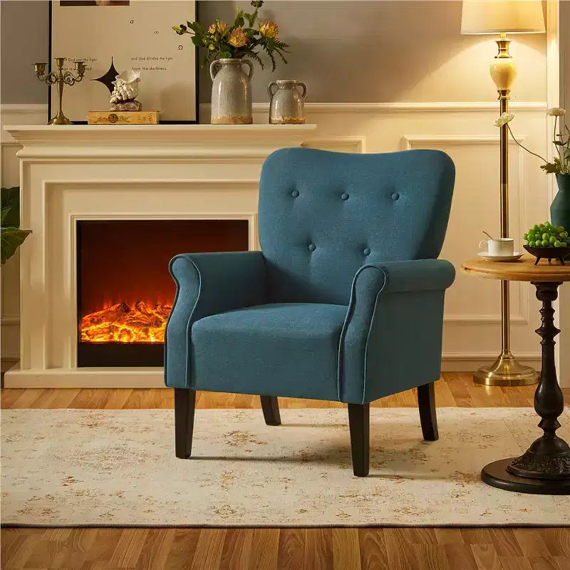 Lot de 2 fauteuils d'appoint modernes du milieu du siècle, dossier capitonné, accoudoirs arrondis, pieds en bois d'hévéa, capacité de 136 kg — Gris foncé/Jaune/Bleu marine