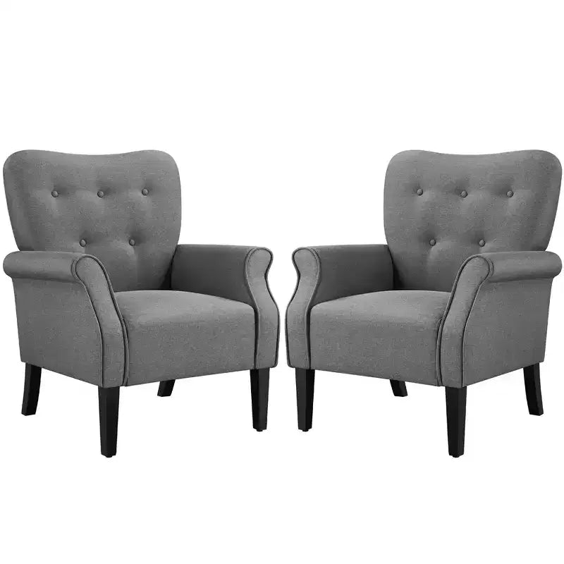 Yaheetech Set of 2 Mid-century Accent Arm Chair with Solid Wood Legs for Living Room, Bedroom