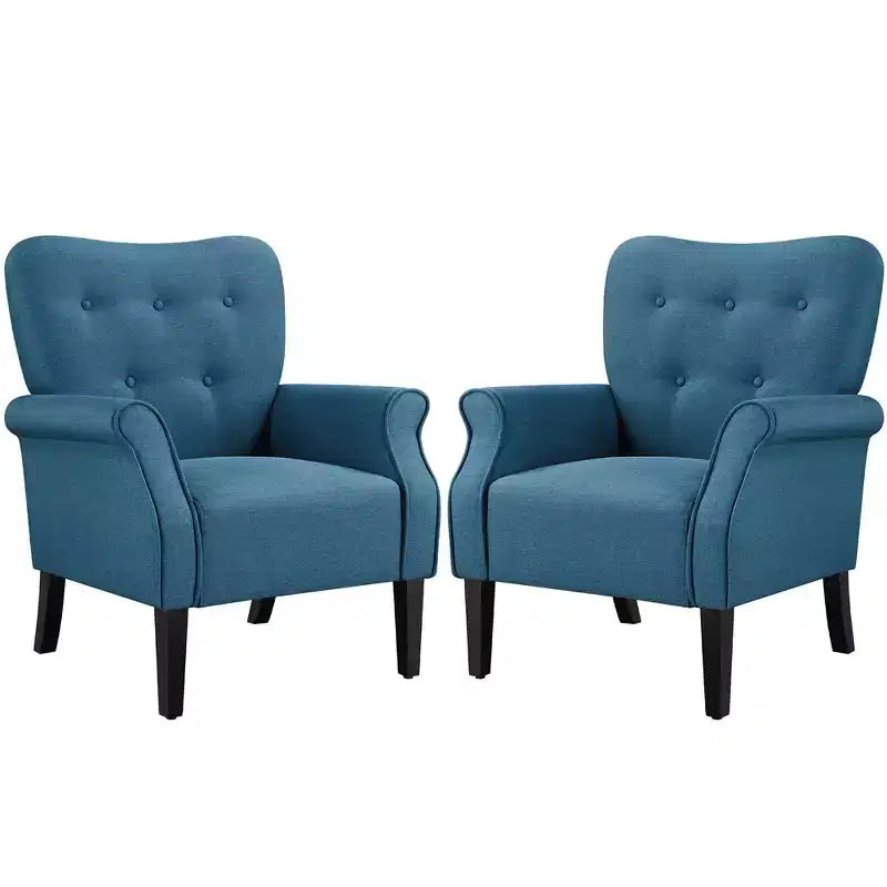 Lot de 2 fauteuils d'appoint modernes du milieu du siècle, dossier capitonné, accoudoirs arrondis, pieds en bois d'hévéa, capacité de 136 kg — Gris foncé/Jaune/Bleu marine