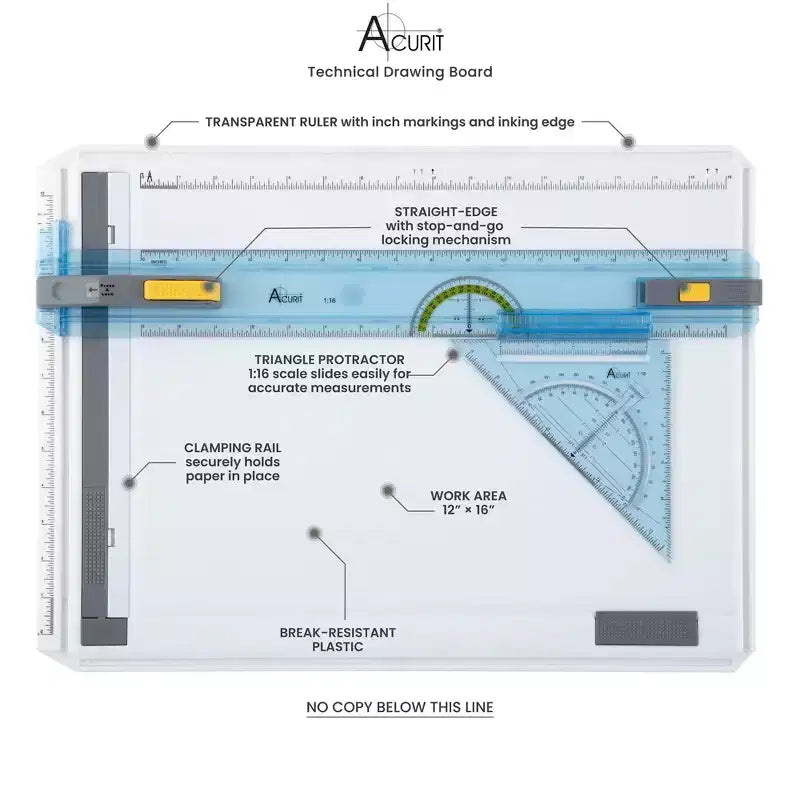 Table à dessin technique portable avec kit multi-outils, règle de butée, règle transparente, 36,8 cm x 50,2 cm