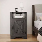 RoyalCraft Farmhouse Nightstand with Charging Station, Rustic End Table with Shelf and Storage for Bedroom or Home Office, Dark Grey