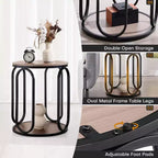 Table d'appoint industrielle ronde à 2 niveaux avec rangement, diamètre 50 cm, MDF et cadre métallique, capacité 63,5 kg