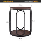 Table d'appoint industrielle ronde à 2 niveaux avec rangement, diamètre 50 cm, MDF et cadre métallique, capacité 63,5 kg