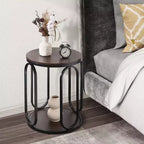 Table d'appoint industrielle ronde à 2 niveaux avec rangement, diamètre 50 cm, MDF et cadre métallique, capacité 63,5 kg