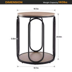 Table d'appoint industrielle ronde à 2 niveaux avec rangement, diamètre 50 cm, MDF et cadre métallique, capacité 63,5 kg