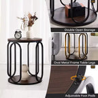 Table d'appoint industrielle ronde à 2 niveaux avec rangement, diamètre 50 cm, MDF et cadre métallique, capacité 63,5 kg