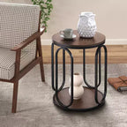 Table d'appoint industrielle ronde à 2 niveaux avec rangement, diamètre 50 cm, MDF et cadre métallique, capacité 63,5 kg