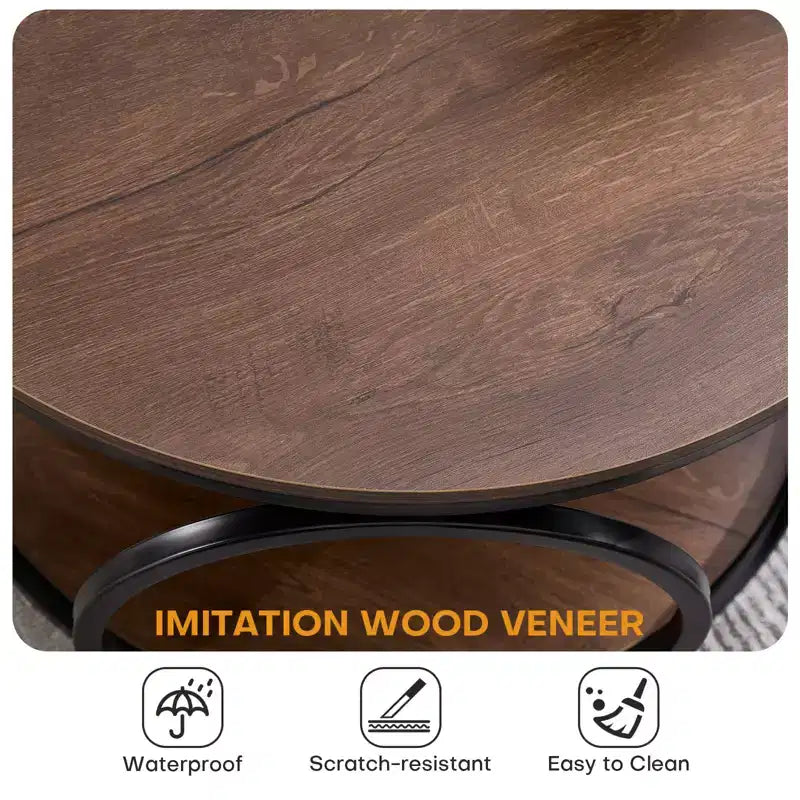Table d'appoint industrielle ronde à 2 niveaux avec rangement, diamètre 50 cm, MDF et cadre métallique, capacité 63,5 kg