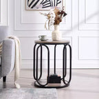 Table d'appoint industrielle ronde à 2 niveaux avec rangement, diamètre 50 cm, MDF et cadre métallique, capacité 63,5 kg