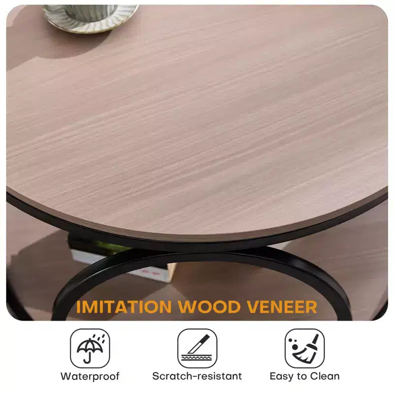 Table d'appoint industrielle ronde à 2 niveaux avec rangement, diamètre 50 cm, MDF et cadre métallique, capacité 63,5 kg