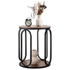 Bekrvio 2-Tier Round Small Side Table with Storage, 19.7 Wood Industrial End Table for Living Room, Bedroom, Office, Bathroom