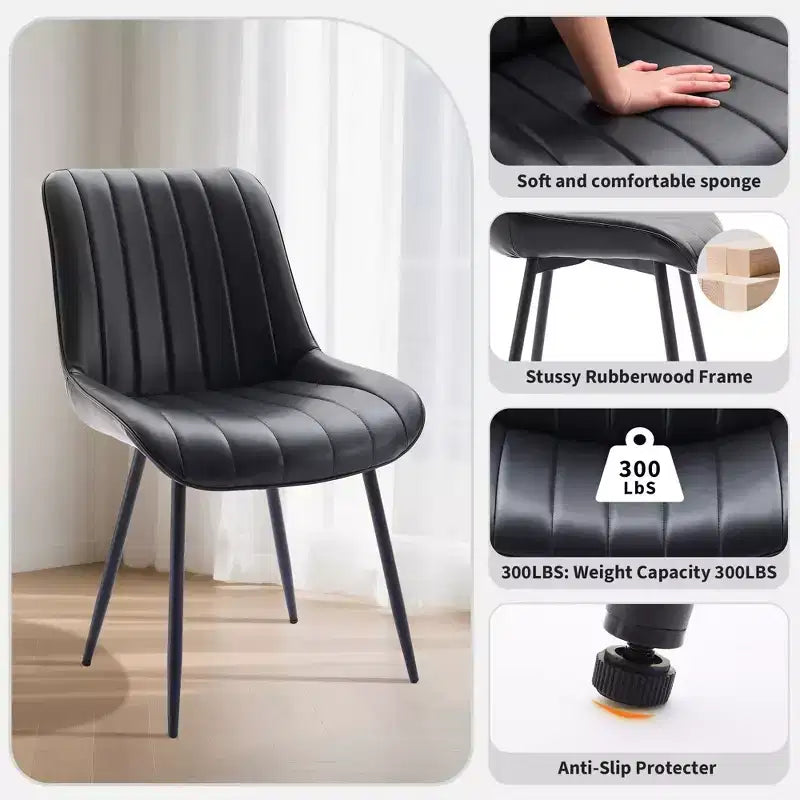 Lot de 2 chaises de salle à manger, chaises de cuisine et de salle à manger rembourrées en cuir PU avec dossier baleine
