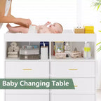 Commode à langer avec matelas à langer, lumières LED et station de charge, Station à langer avec plan à langer