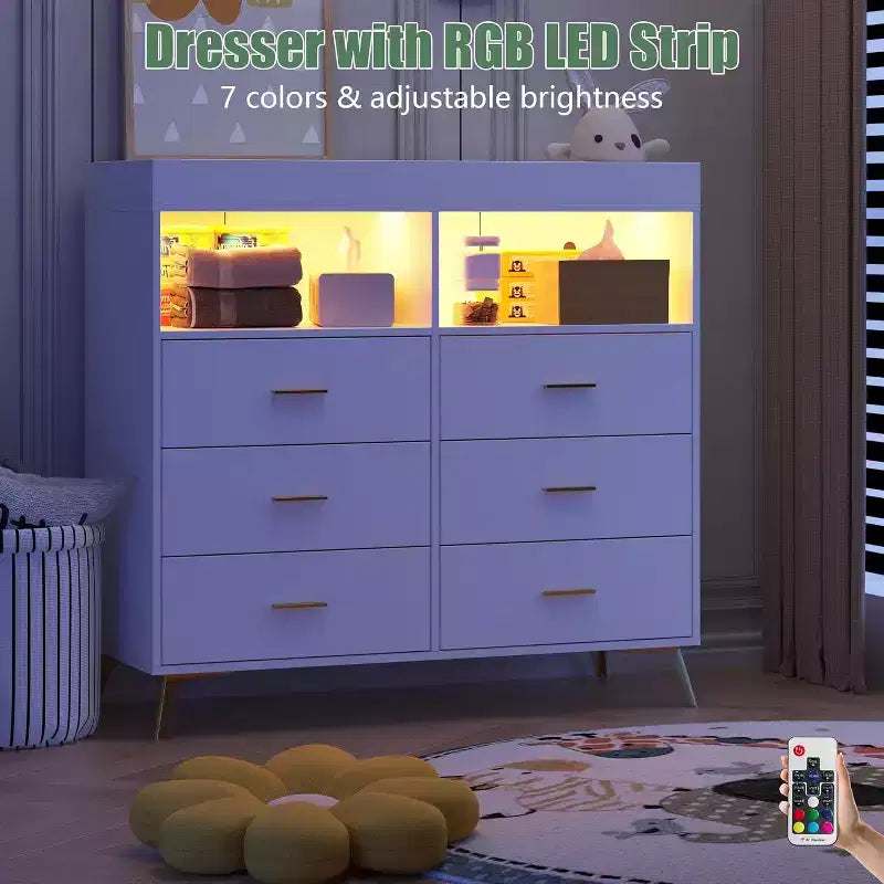 Commode à langer avec matelas à langer, lumières LED et station de charge, Station à langer avec plan à langer