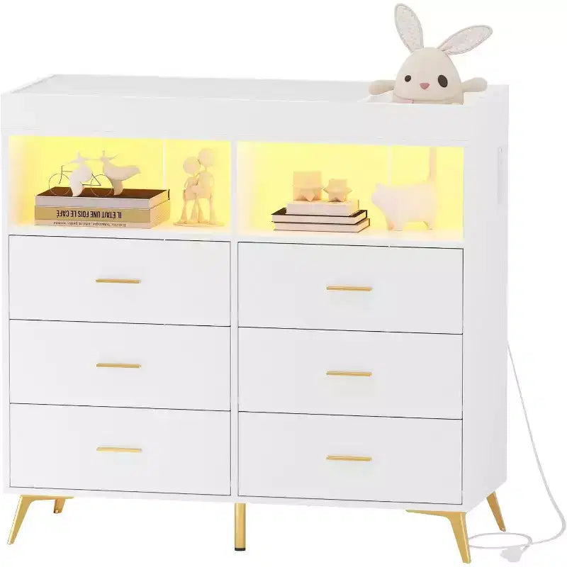 Commode à langer avec matelas à langer, lumières LED et station de charge, Station à langer avec plan à langer
