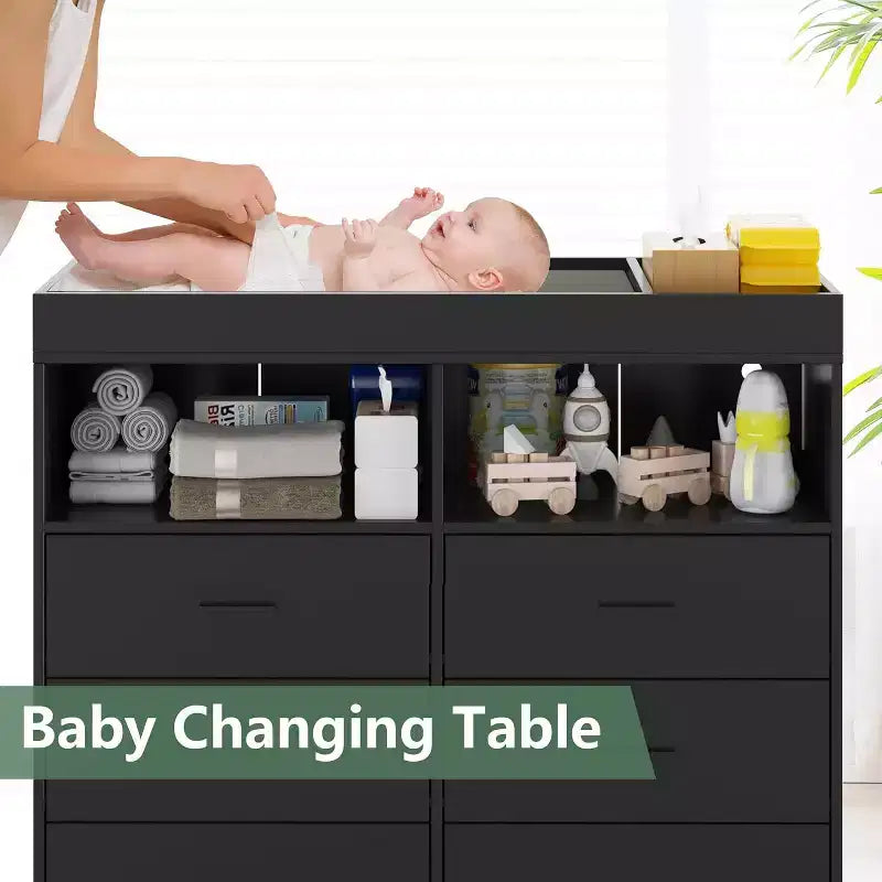 Commode à langer avec matelas à langer, lumières LED et station de charge, Station à langer avec plan à langer