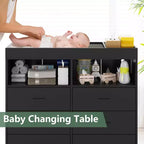 Commode à langer avec matelas à langer, lumières LED et station de charge, Station à langer avec plan à langer