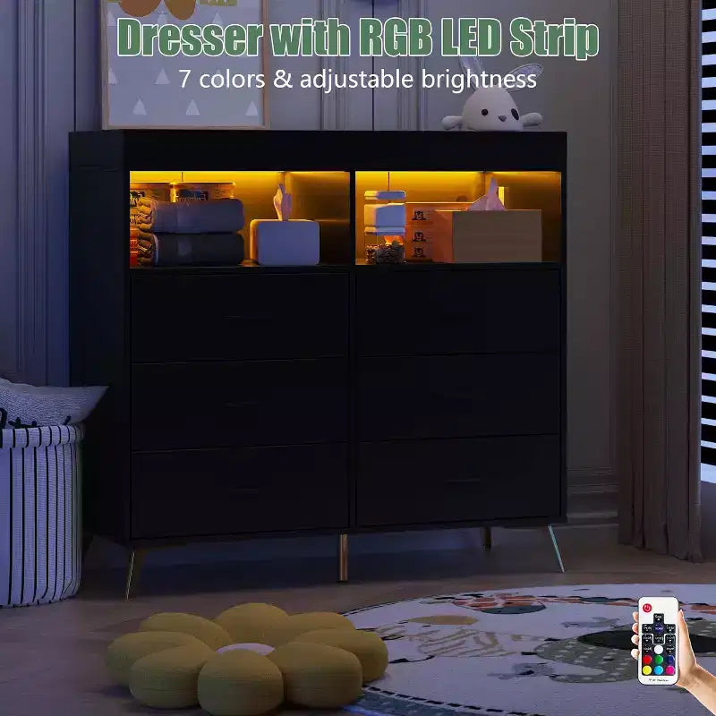 Commode à langer avec matelas à langer, lumières LED et station de charge, Station à langer avec plan à langer