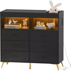 Commode à langer avec matelas à langer, lumières LED et station de charge, Station à langer avec plan à langer
