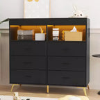 Baby Changing Table Dresser with Changing Pad, LED Lights & Charging Station, Baby Changing Station with Changing Table Top