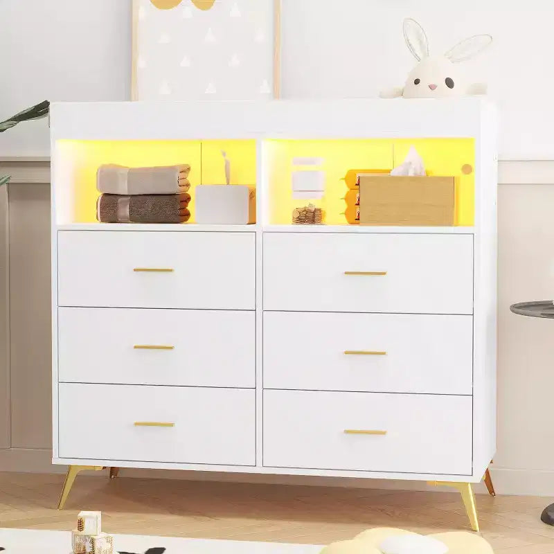Commode à langer avec matelas à langer, lumières LED et station de charge, Station à langer avec plan à langer