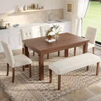 Ensemble de salle à manger en bois avec banc pour 6 personnes, ensemble de cuisine rectangulaire de 6 pièces avec 4 chaises rembourrées pour salle à manger