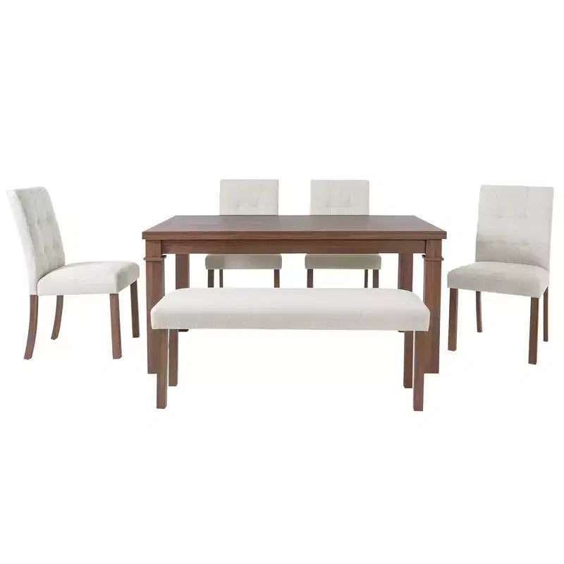 Ensemble de salle à manger en bois avec banc pour 6 personnes, ensemble de cuisine rectangulaire de 6 pièces avec 4 chaises rembourrées pour salle à manger