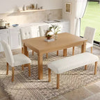 Ensemble de salle à manger en bois avec banc pour 6 personnes, ensemble de cuisine rectangulaire de 6 pièces avec 4 chaises rembourrées pour salle à manger