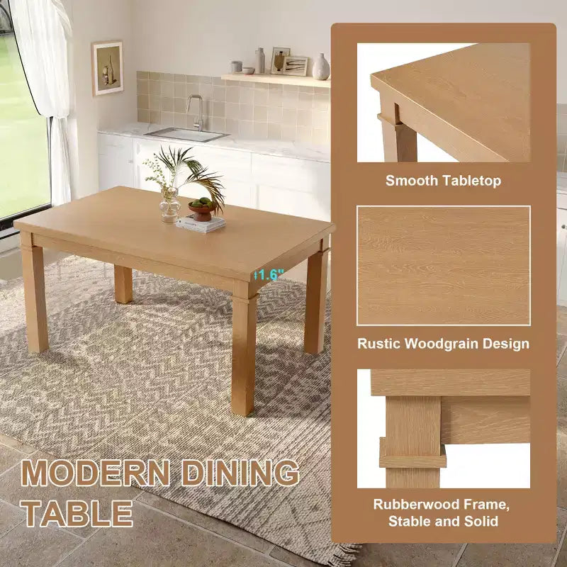 Ensemble de salle à manger en bois avec banc pour 6 personnes, ensemble de cuisine rectangulaire de 6 pièces avec 4 chaises rembourrées pour salle à manger