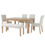 Ensemble de salle à manger en bois avec banc pour 6 personnes, ensemble de cuisine rectangulaire de 6 pièces avec 4 chaises rembourrées pour salle à manger