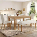 Wood Dining Table Set with Bench for 6, 6 Pieces Rectangle Kitchen Set with 4 Upholstered Chairs for Dining Room