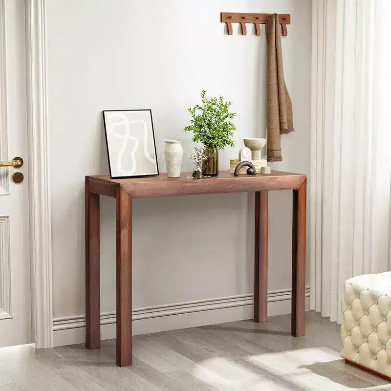 Table console rectangulaire en bois de pin de 46 po, table d'appoint d'entrée avec étagère inférieure, marron