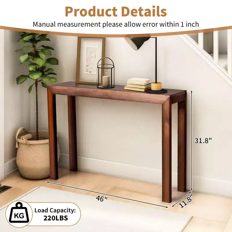 Table console rectangulaire en bois de pin de 46 po, table d'appoint d'entrée avec étagère inférieure, marron