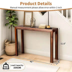 Table console rectangulaire en bois de pin de 46 po, table d'appoint d'entrée avec étagère inférieure, marron