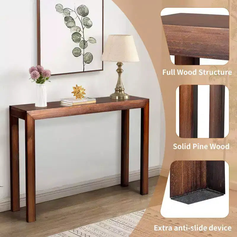 Table console rectangulaire en bois de pin de 46 po, table d'appoint d'entrée avec étagère inférieure, marron