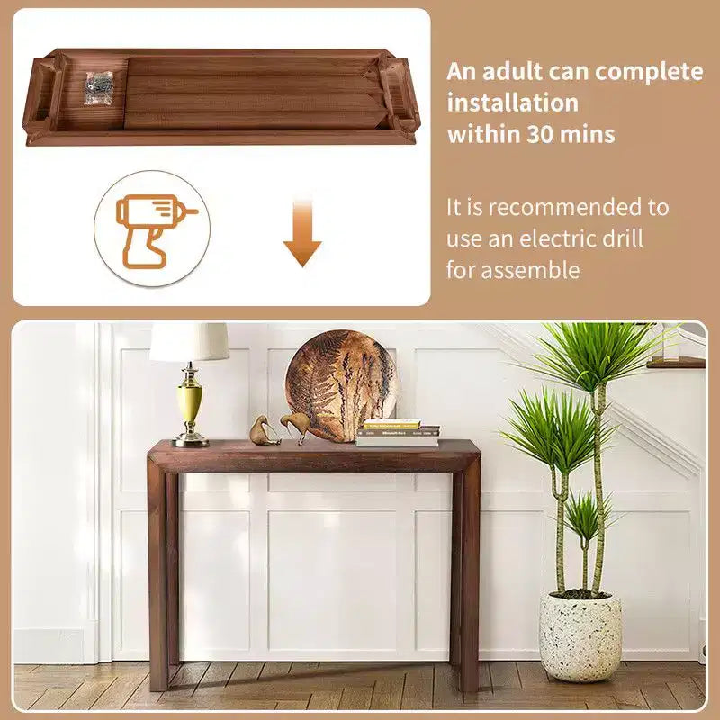 Table console rectangulaire en bois de pin de 46 po, table d'appoint d'entrée avec étagère inférieure, marron