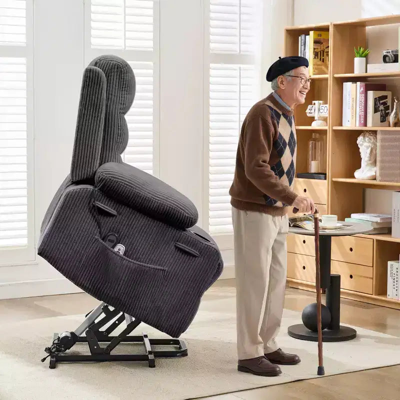 Fauteuil inclinable releveur pour personnes âgées, avec massage et chauffage, canapé simple pour salon, fauteuil d'appoint inclinable à 135°, 2 porte-gobelets et poches latérales